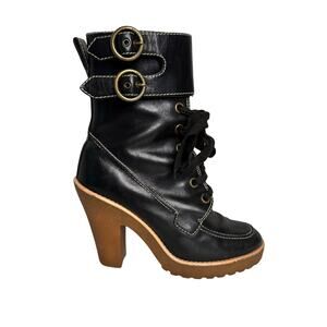 Marc Jacobs Black Chunky Heel Leather Boots Size 37.5 (US 7.5)